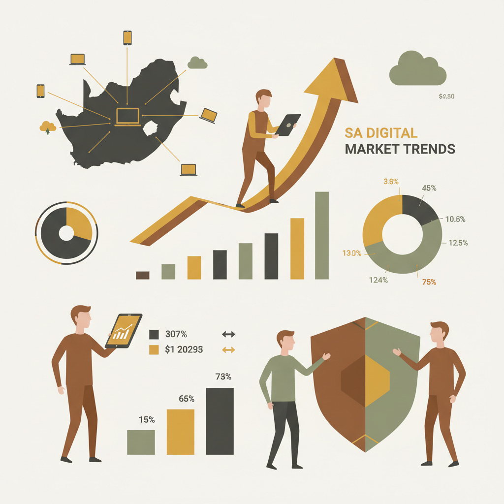 Infographic showing digital market trends in South Africa with growth charts